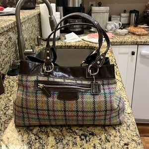 EUC Authentic Vintage Coach Penelope Tattersall Plaid Wool Handbag 9X15